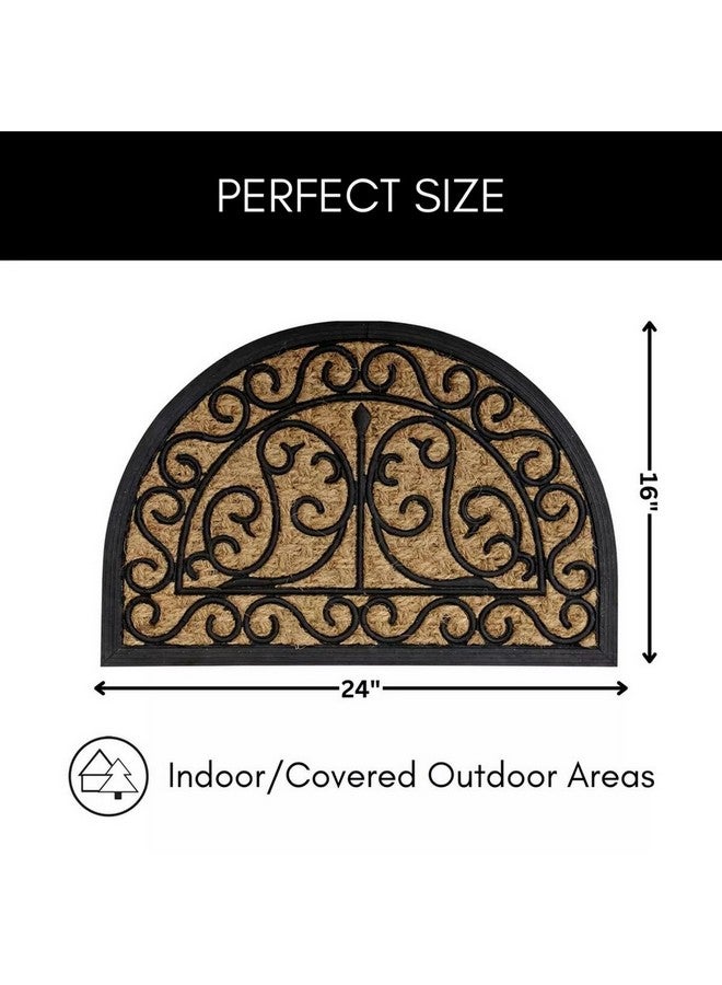 LUANCE Arabesque Design Half Round Shape Non-Slip Door Mat Brown and Black 40 x 60 cm 140191058 - Image 5